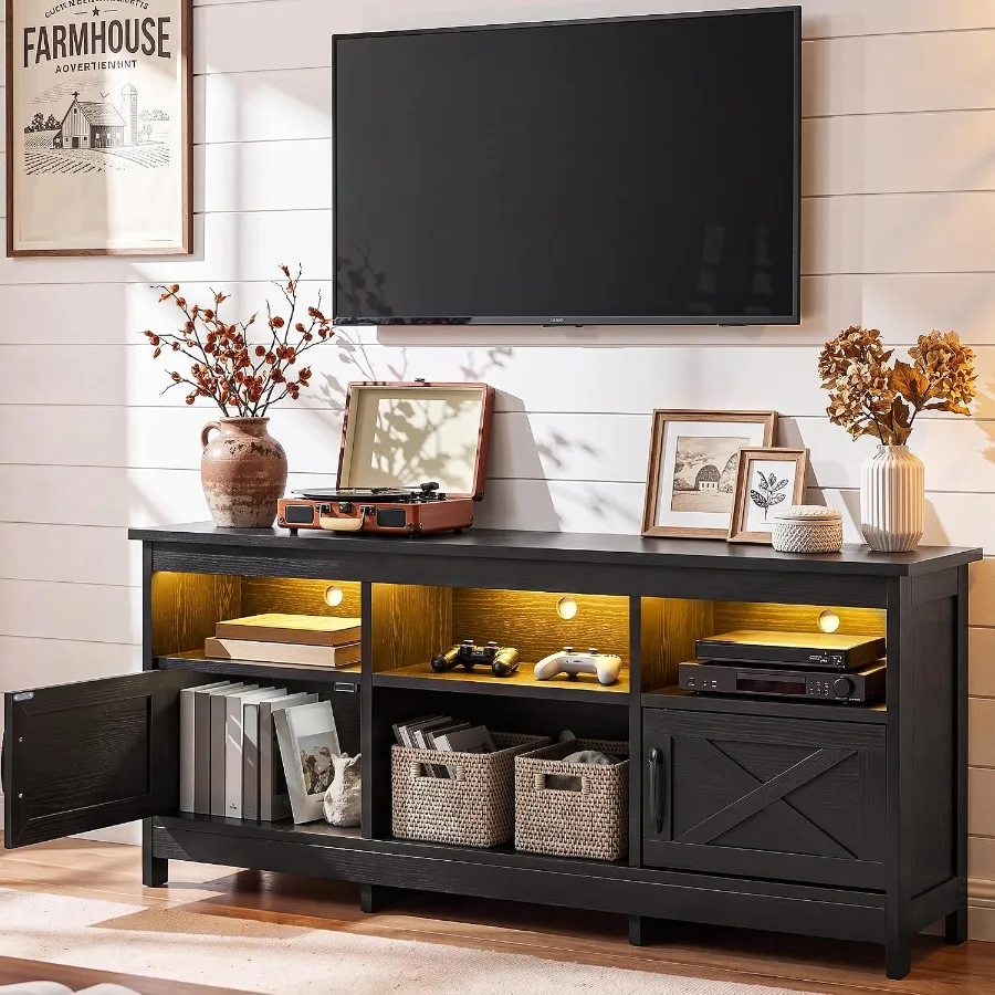 Farmhouse TV Stand for Living Room Use, Solid Wood, White Finish, Rustic Charm with Ample Storage Space