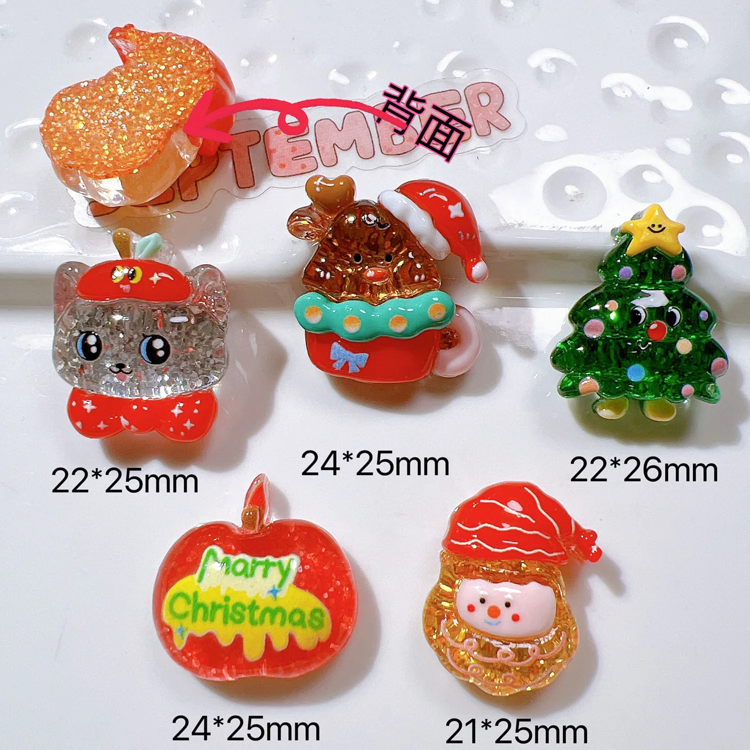 10Pcs Cute Cartoon Christmas Tree, Puppy, Apple, Deer Series Resin Figurine Crafts Flatback Cabochon Ornament Jewelry Accessorie