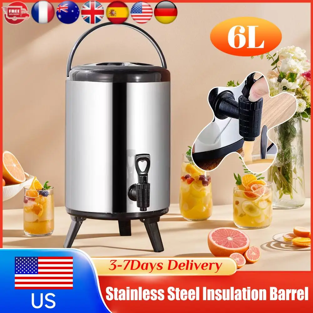 Dispensador de Bebidas Aislado de 6L con Grifo, Cubetas Térmicas de Acero Inoxidable para Almacenamiento de Leche, Té, Jugo, Cerveza, Agua Caliente, Nuevo
