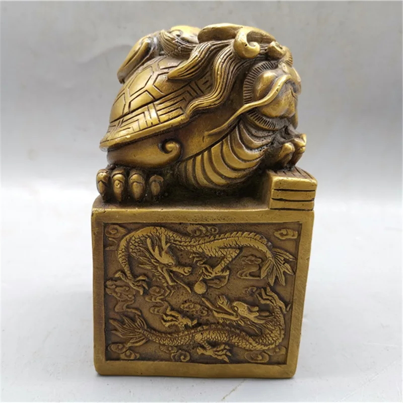 Brass printing crafts,, turtle, Double Dragon Seal, home living room study office ornaments copper ware