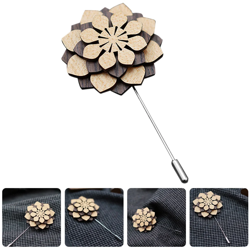 Drewniana przypinka kwiatowa do garnituru męskiego, butonierka dla pana młodego na wesele, akcesorium na formalne okazje, kwiatowe przypinki do klapy, przypinka męska do klapy.