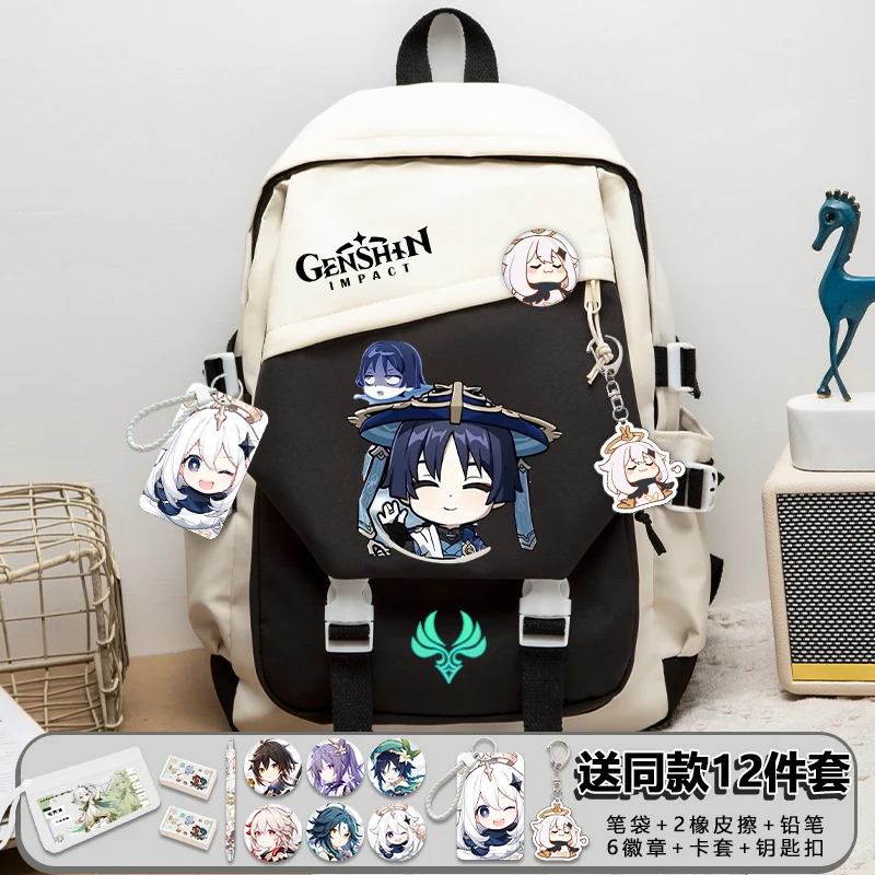 Cute Funny Genshin Impact with Pain Pack Badge Set Backpack Pencil Box Anime Teenager Schoolbag Student Girl Boy Book Travel Bag