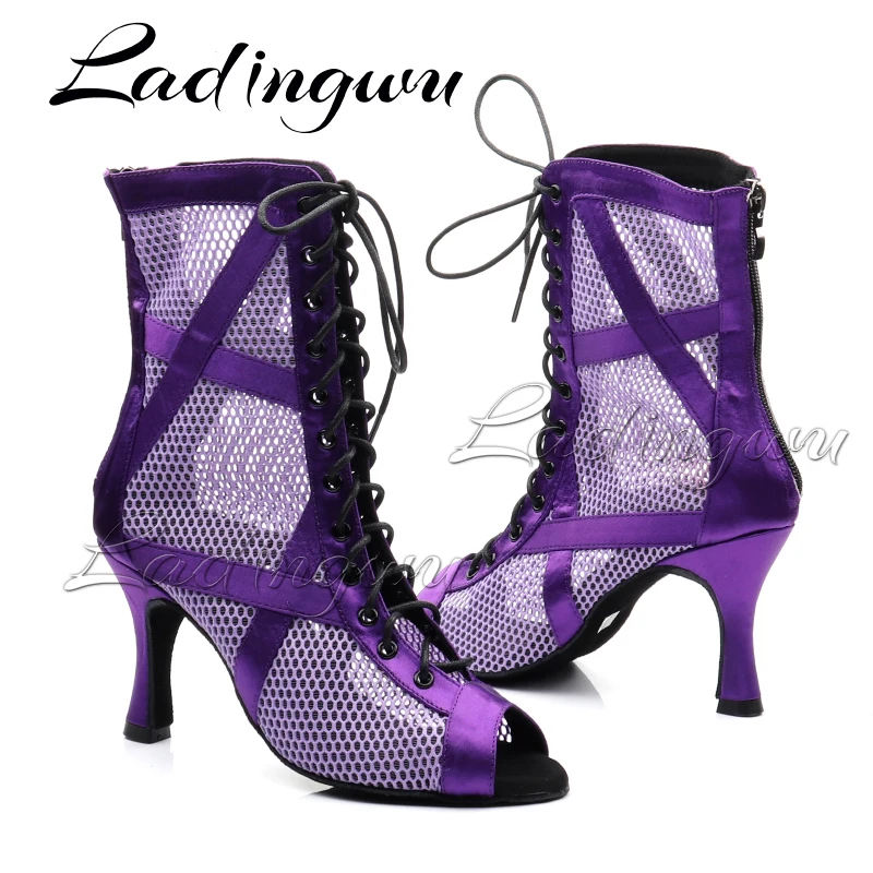 Ladingwu Purple Dance Shoes Women\'s  Party for Ladies Dance Boots Sexy Cuba High Heels Zapatillas Latin Women Dance Shoes