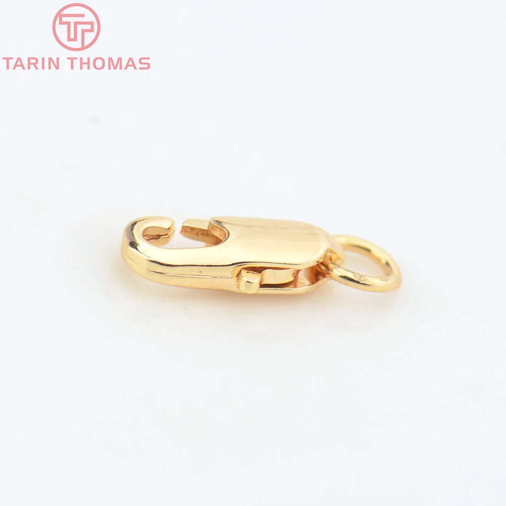 (3328)6PCS 5x12MM 24K Gold Color Plated Brass Rectangle Lobster Clasps Necklace Clasps High Quality Jewelry Accessories