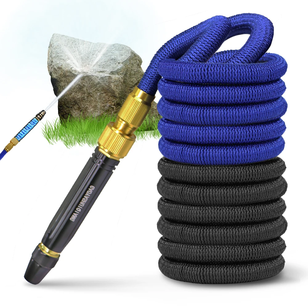 Black/Blue Expandable Garden Hose with Water Gun for Farm Courtyard Lawn Retractable Watering Pipe High Pressure Car Washer Tube