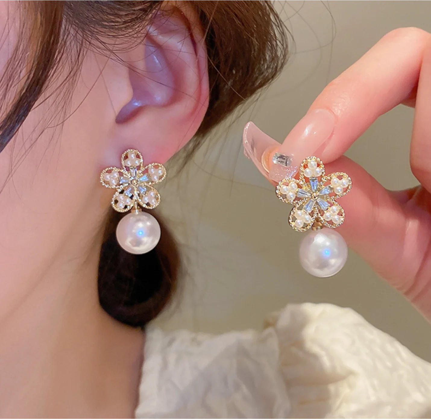2022 new trend Simple S925 silver needle Pearl Flower retro Earrings for women Fashion Jewelry