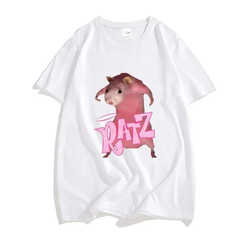 Koszulka damska z nadrukiem w stylu Ratz mysz z kreskówkowym nadrukiem T-shirt z krótkim rękawem Casual Kawaii letni t-shirt z okrągłym dekoltem