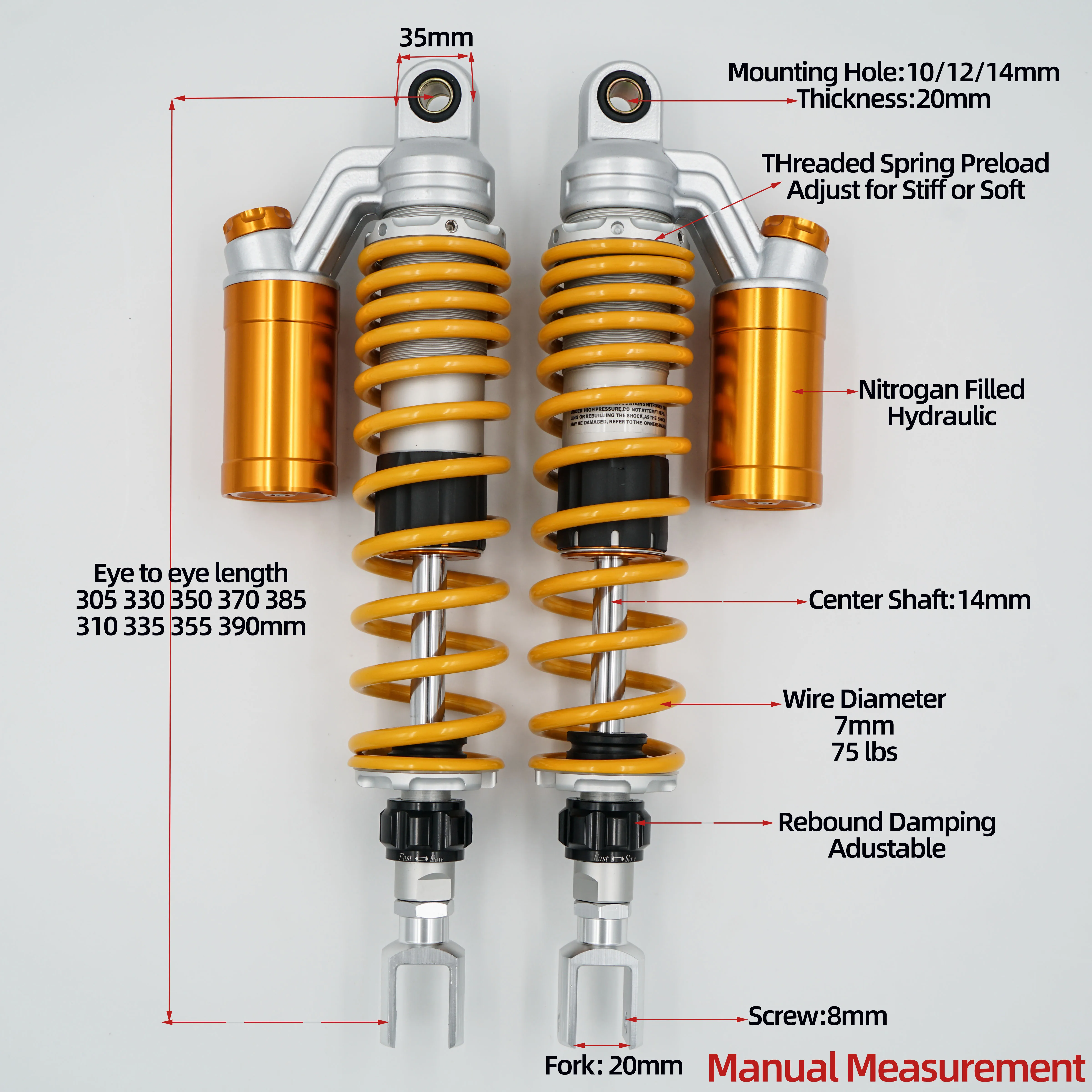 

Fork 20mm Variety rear shocks for Yamaha GT150N/NVX15MAX155/XMAX300/ Honda NS150LA/ 2025NWG150/NS150GX/PC160/SR250gt /Forza125