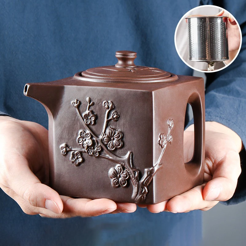 

Yixing Purple Sand Pot Stainless Steel Filter Tea Pot Large Capacity Square Plum Bamboo Pot Kung Fu Tea Set Tea Bowl Cup Set