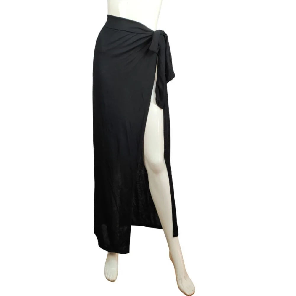 

Casual Solid Color Beach Skirt High Split High Waist Wrap Skirt Breathable Asymmetric Skirt Beach Vacation Women Wear