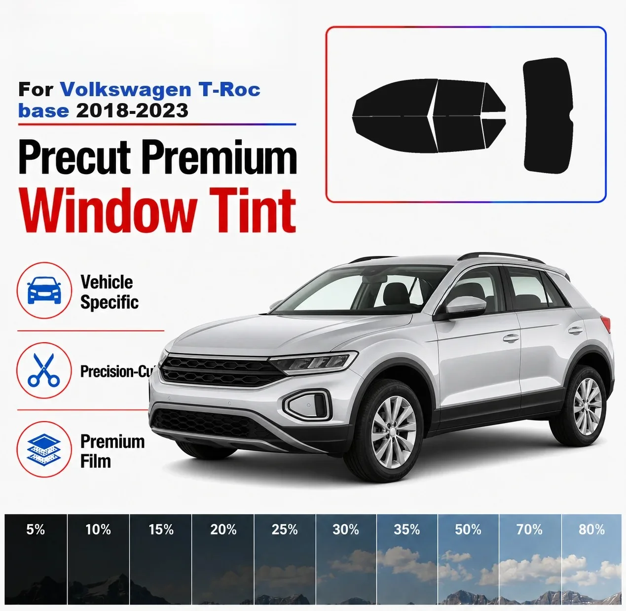 Premium Precut Window Tint Kit Front Windows Rear Windows Rear Windshield For Volkswagen T-Roc base 2018-2023 Nano Ceramic Film