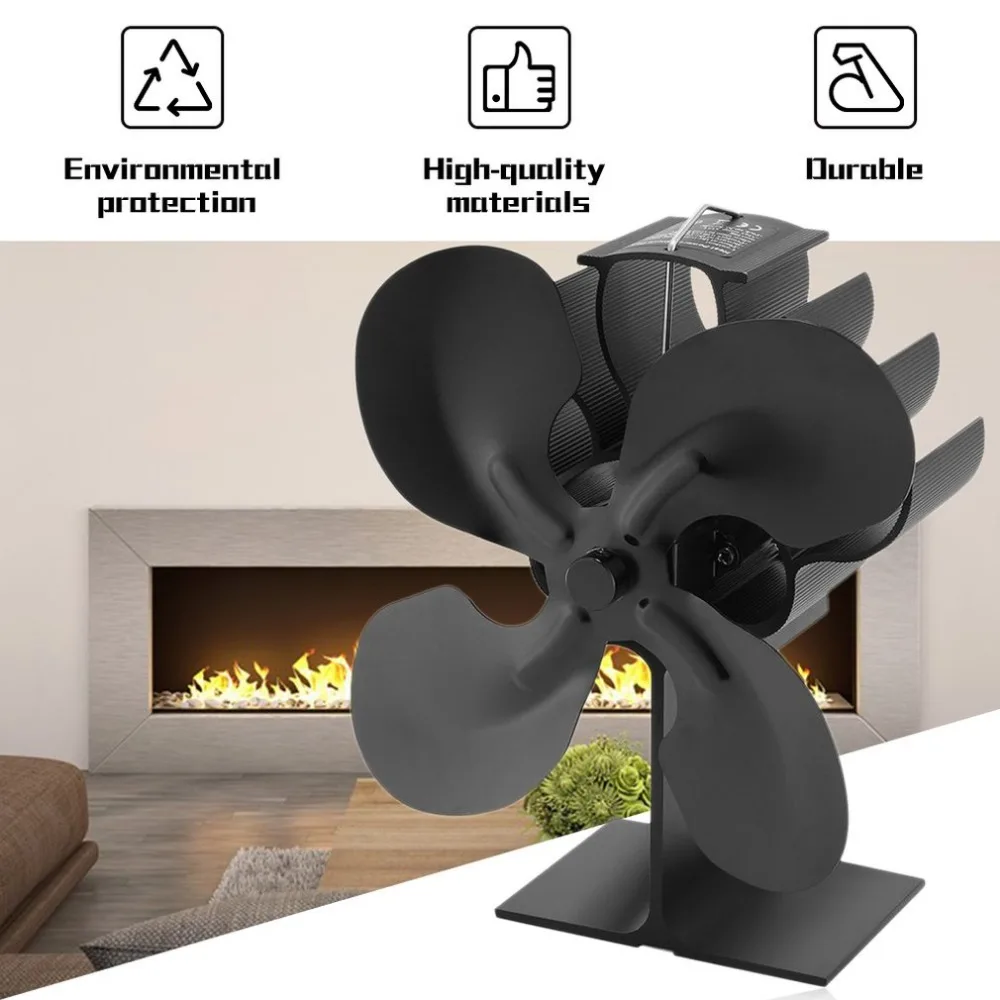 Ventilador ecológico de 4 aspas para estufa de calor, ventilador de chimenea para estufa de Gas/pellets/troncos/quemador de leña, distribución eficiente del calor