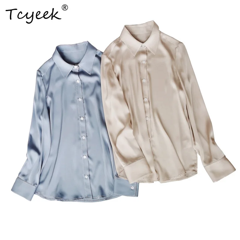 

Tcyeek, 22MM 92% Silk Elegant Shirt, Women Lapel Long Sleeve Solid, Simplicity OL Commute Blouses, 2024 Summer T44981QC
