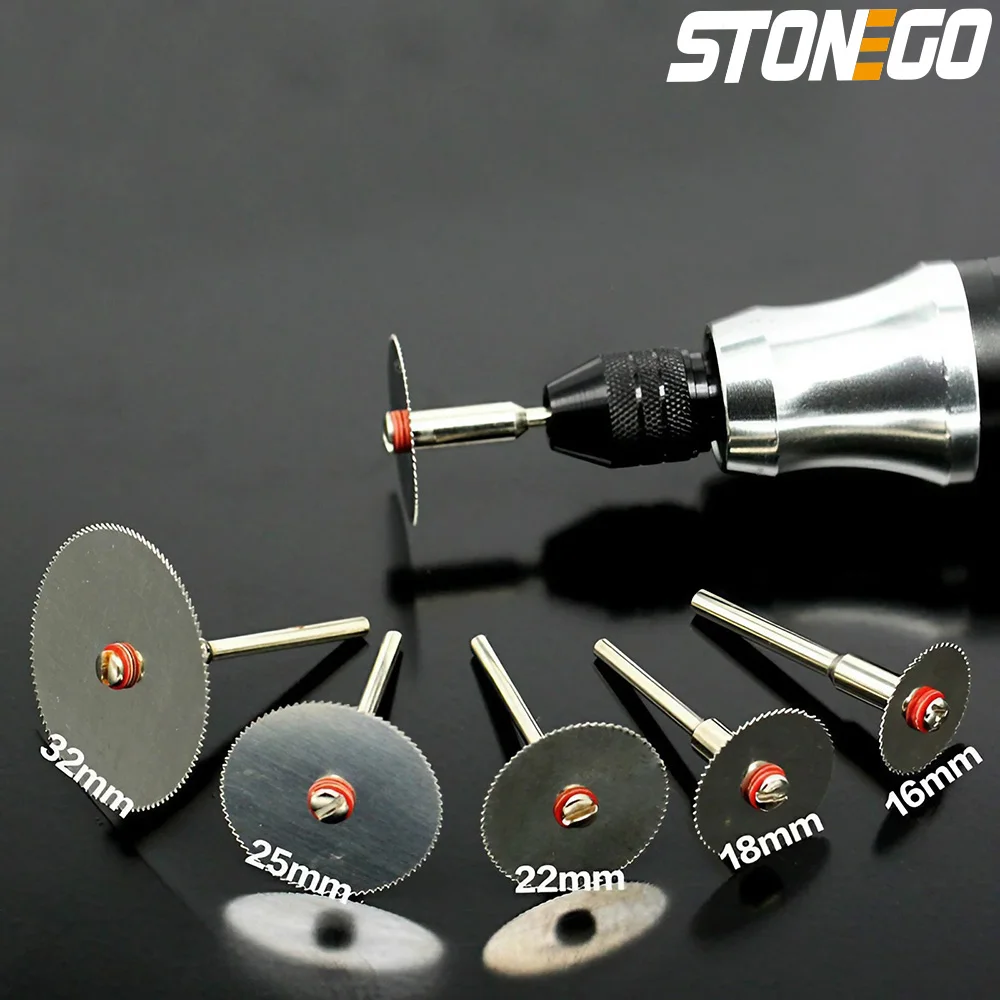 STONEGO-disco de corte de Metal de acero inoxidable con mandril para herramientas rotativas, disco de corte de 16/18/22/25/32mm, 6 unidades por juego