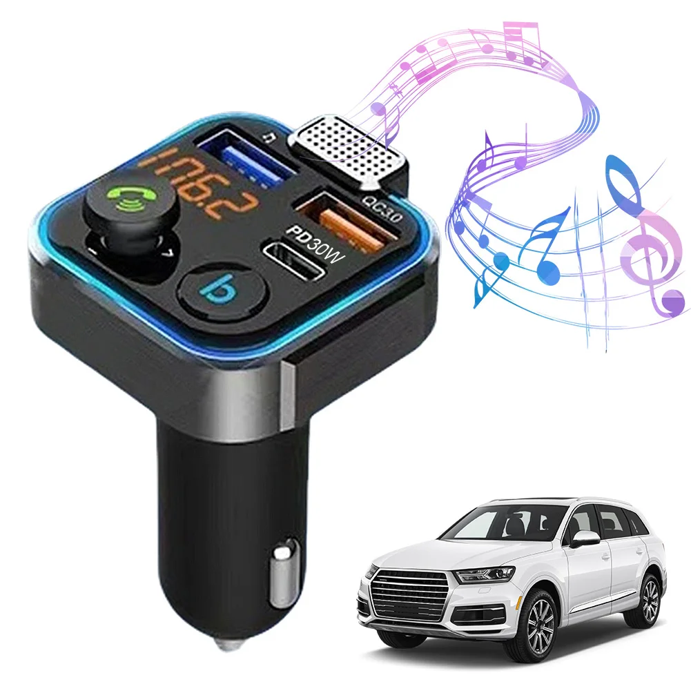 Bluetooth-Compatible 5.0 FM Transmitter 3 Ports Charging MP3 Player Hands Free Calling Type-C PD 30W QC3.0 Fast Charger Car Kit