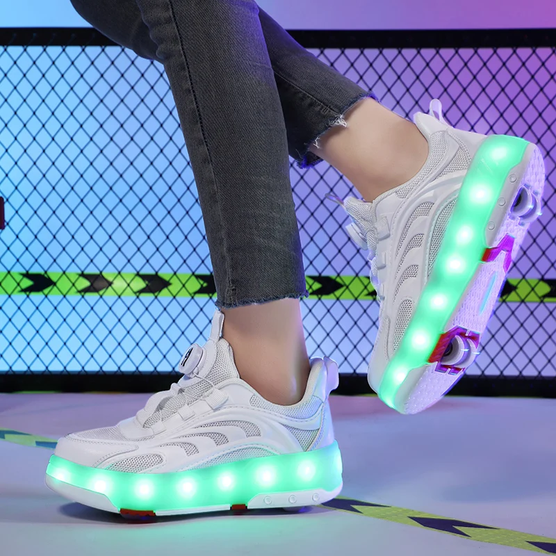 Sepatu Roda LED Anak-Anak Unisex Isi Ulang Roda Ganda Dapat Dilepas Remaja Hiburan Santai Inline Skates
