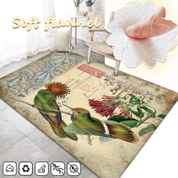 Retro Flower Bird Pattern Living Room Rug Non-Slip Large Carpet Home Decor Bedroom Bedside Rugs Soft Flannel Washable Floor Mat