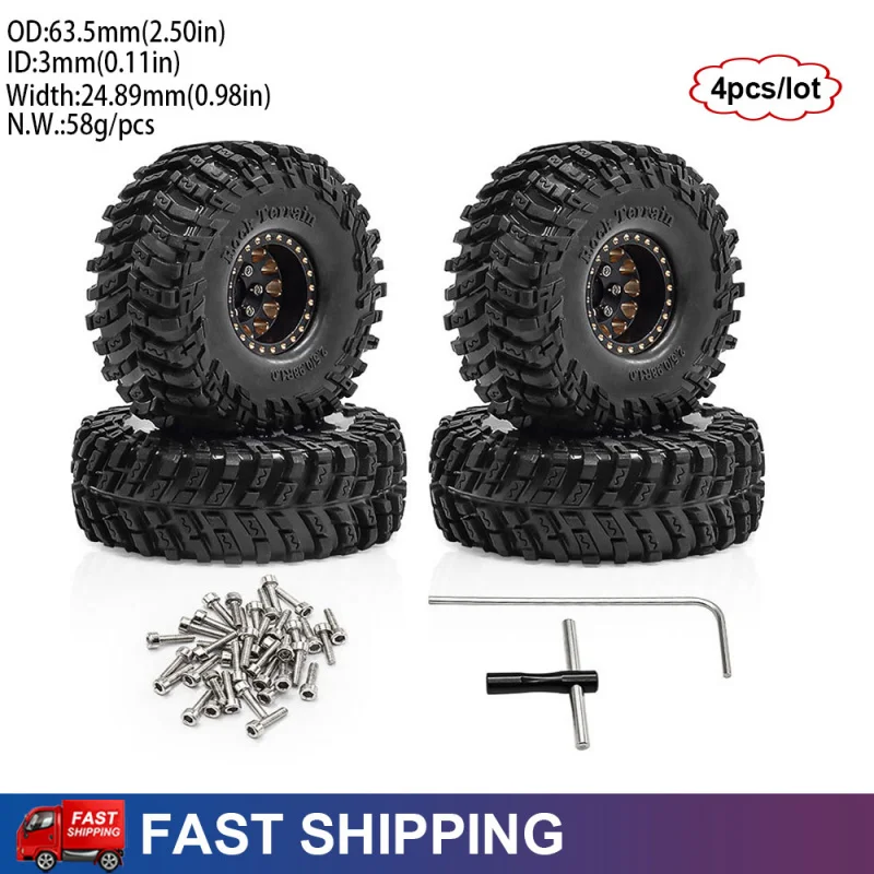 

4Pcs 1.0" Brass Wheel Hub Tires for 1/18 TRX4M SCX24 FMS Ascent-18 1/24 Axial SCX24 AX24 FCX24 RC Crawler Upgrade Parts