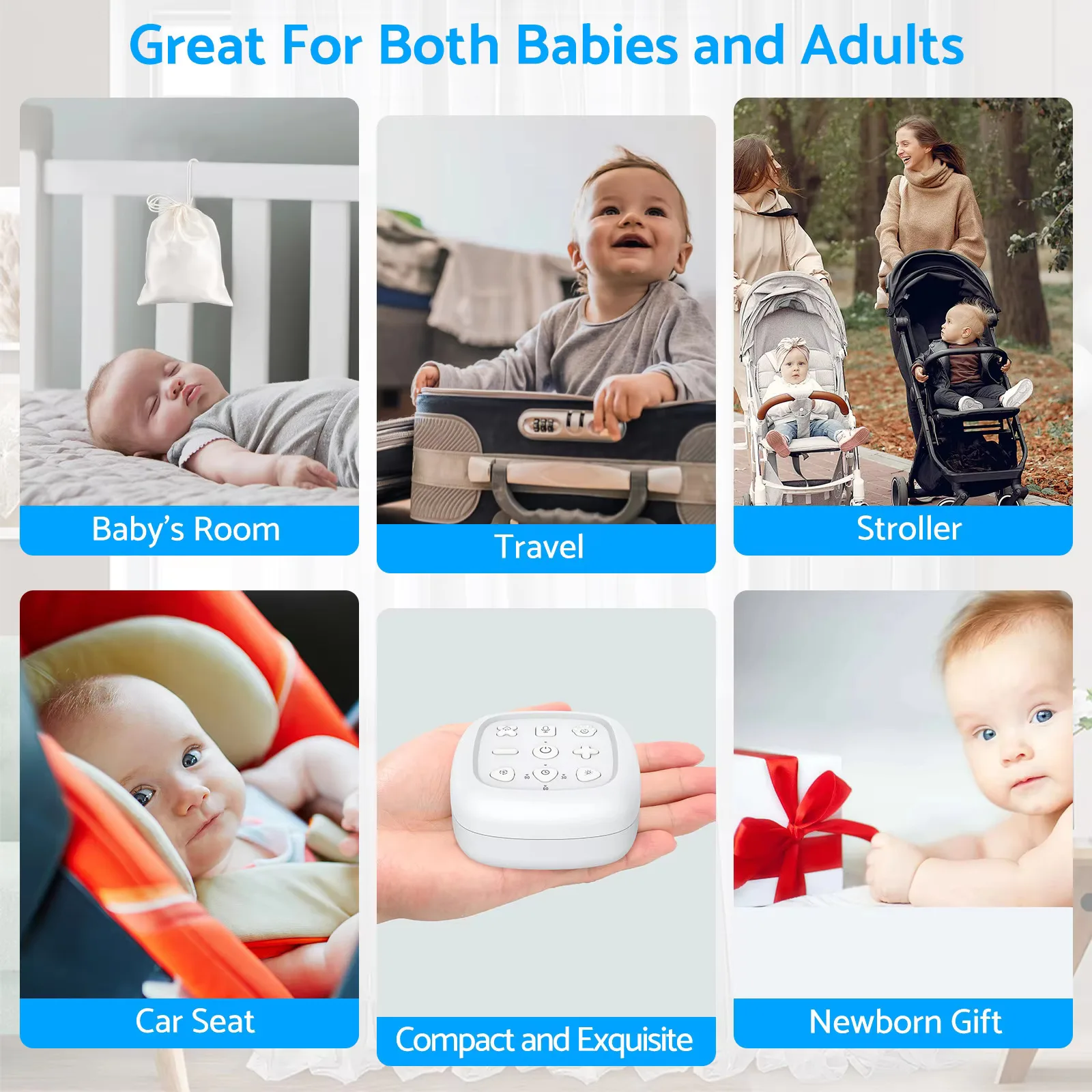 Portable White Noise Machine Baby with 30 Sleep Sounds 7 Colour Baby Night Light Volume Adjustment with Recording Function