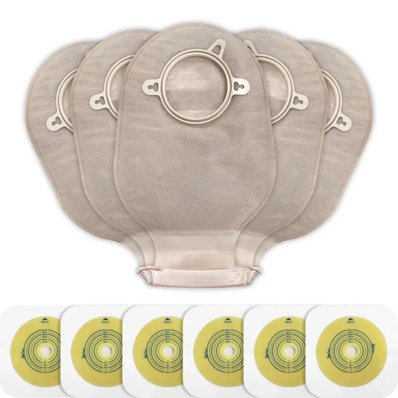 

10barriers/15bags+6barriers Ostomy Supplies Colostomy Bags Two Piece Drainable Pouches with hoop and look Ileostomy Stoma Care