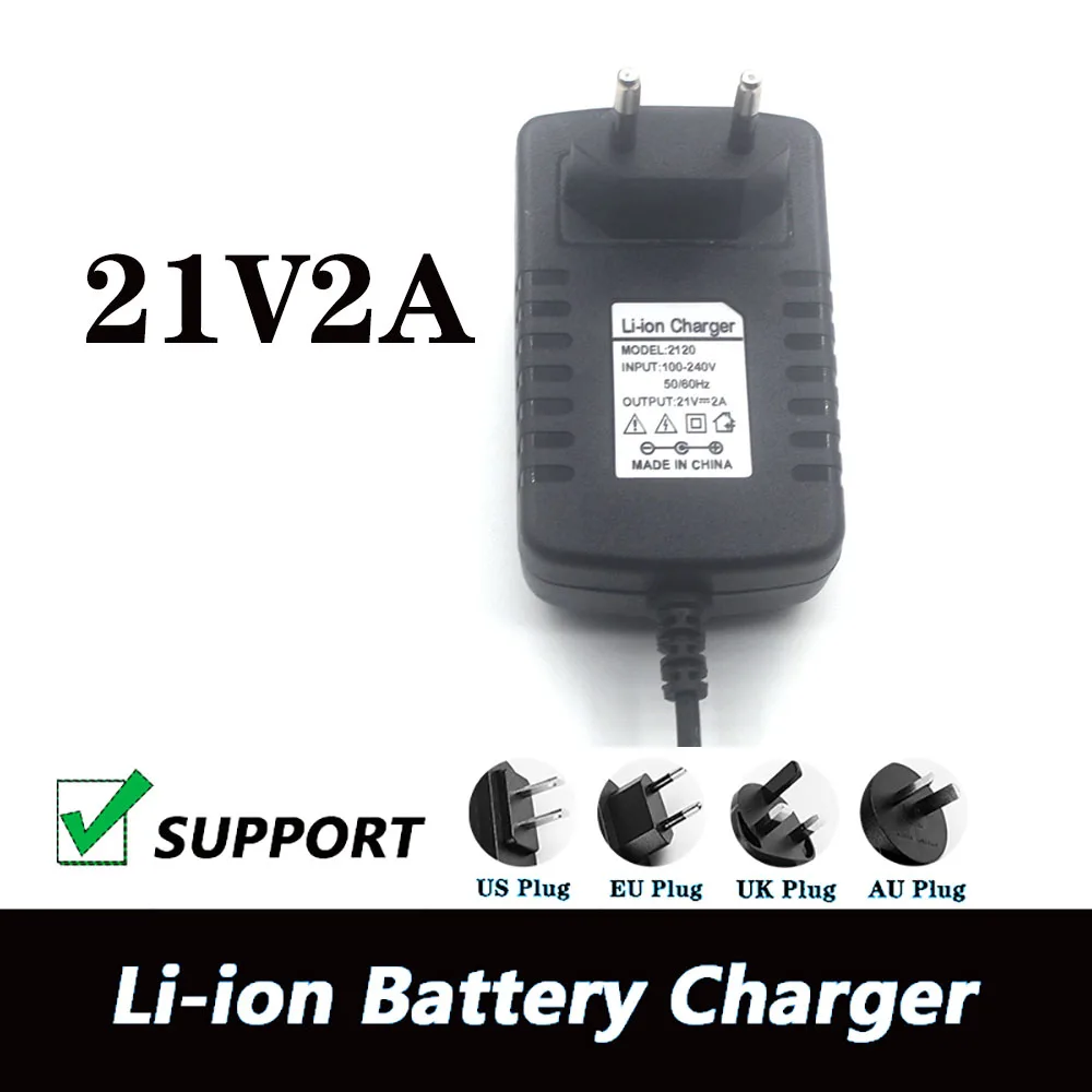 DC Power 21V 2A 18650 Lithium Battery Charger 18V 0.5A 1A 2A 4 Series Li-ion Battery Pack 5.5mm x 2.1mm  With clip