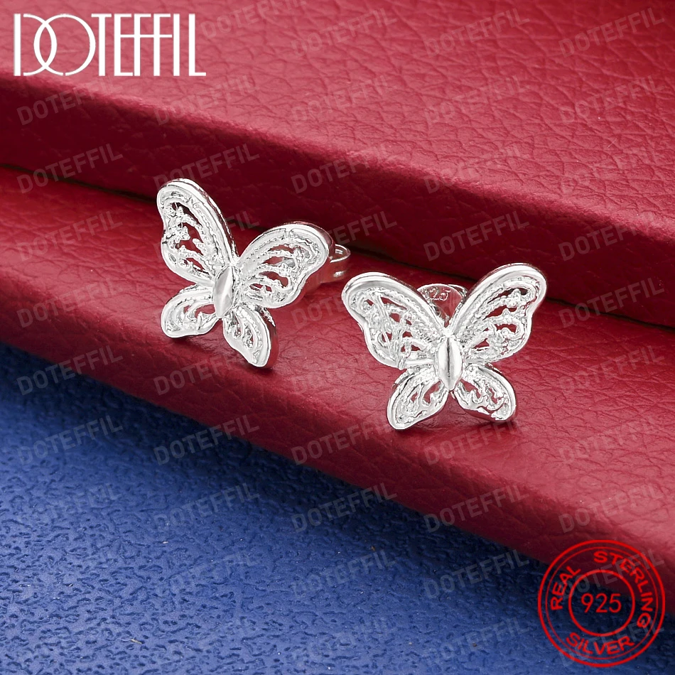 925 Sterling Silver Delicate Openwork Butterfly Earrings, Elegant Jewelry for Women's Parties and Weddings