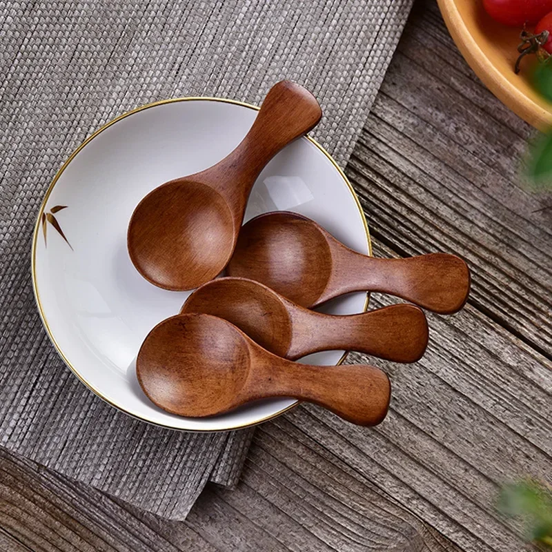 5Pcs Wooden Spoon Kitchen Small Spoon Wood Spice Spoon Mini Wooden Scoop Tea Spoons for Powder Sugar Jar Kitchen Accessories