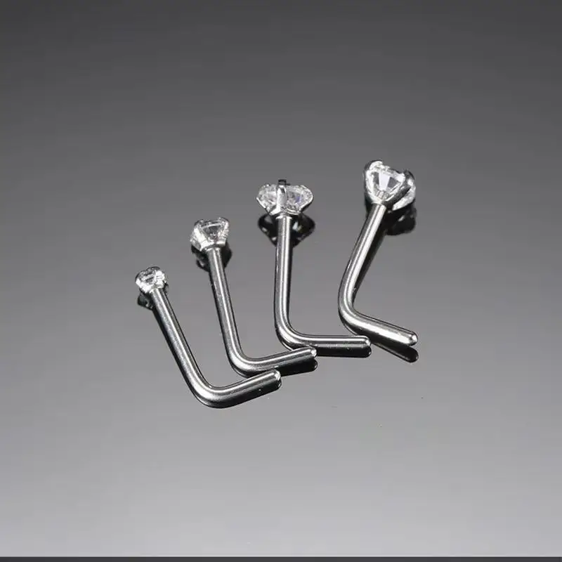 10 Pcs/Lot 1.2/2/2.5/3MM CZ Zircon Nose Studs Stainless Steel L Shape Nostril Studs for Women Men Body Piercing Jewelry 20G