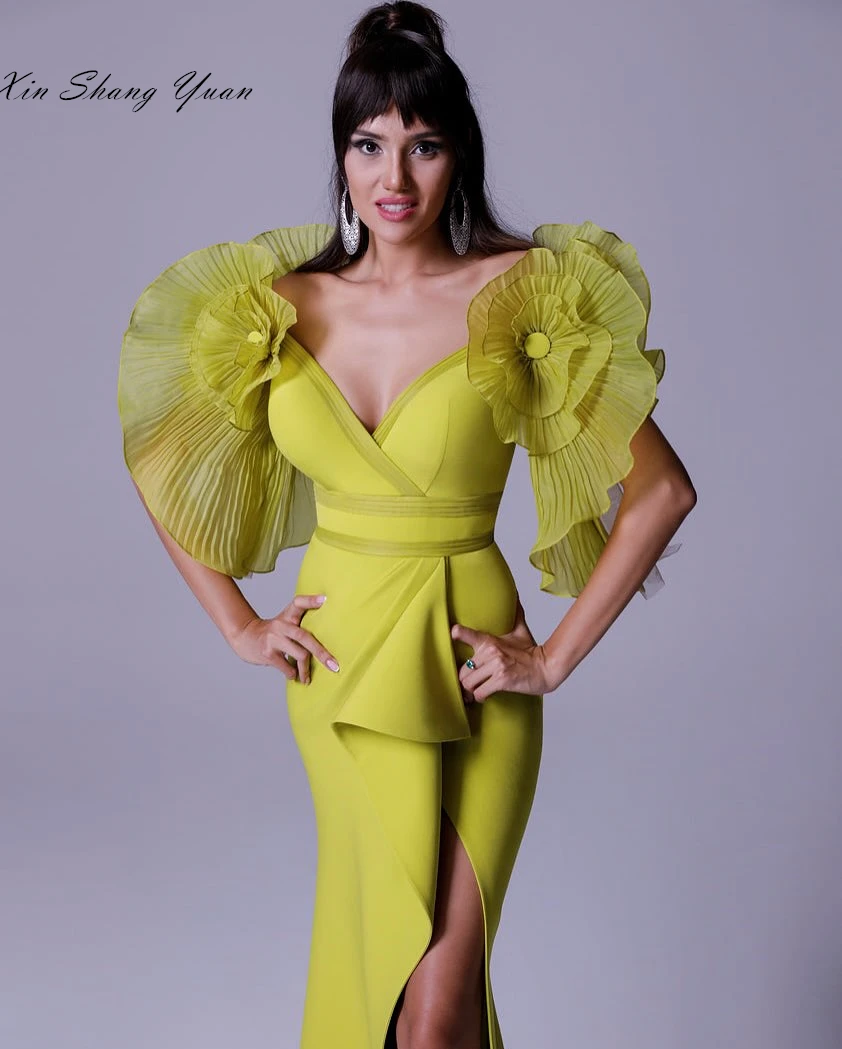 Customized Evening Dress Jersey Strapless Off the Shoulder Sleeveless Prom Gowns Mermaid Sweep Train Appliques Party Dresses