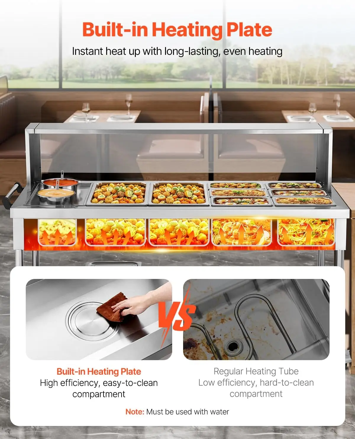 Commercial Food Warmer, 8 Pans + 2 Pots Electric Steam Table, 1800W Professional Buffet Catering Food Warmer with Shield Undersh
