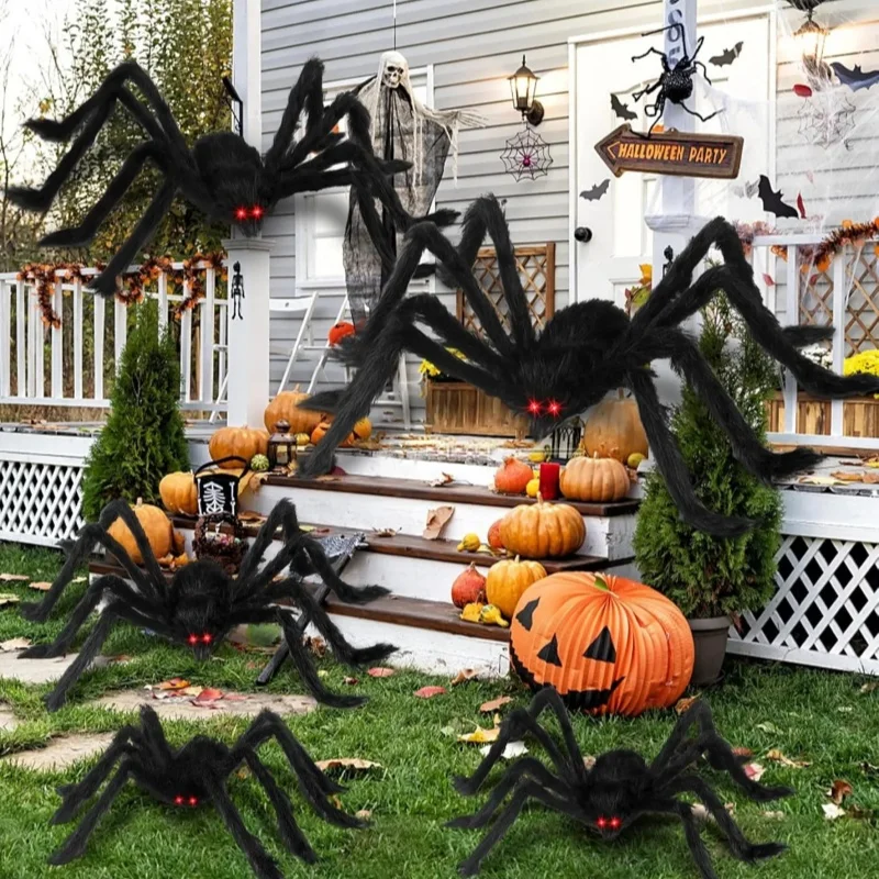 Halloween Big Plush Spider Horror Halloween Decoration Party Prop Outdoor Giant Spider Decor 30-150cm Chamber Prank Black Spider