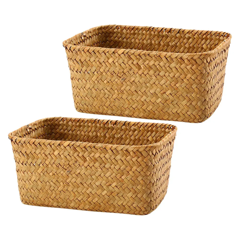 

2Pcs Seagrass Storage Baskets Natural Woven Multipurpose Organizer for Living Room Kitchen Shelves Pantry Desk