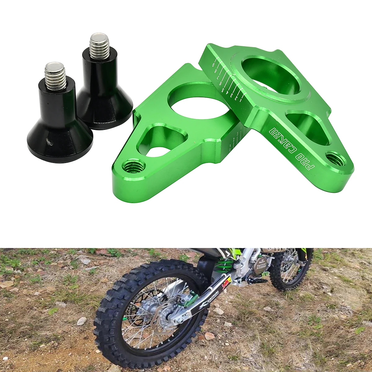 

Motocycle CNC Rear Axle Blocks Chain Adjuster For Kawasaki KX 125 250 250F 450F KX125 KX250 KX250F KX450F KLX450R 2003 2016 2018