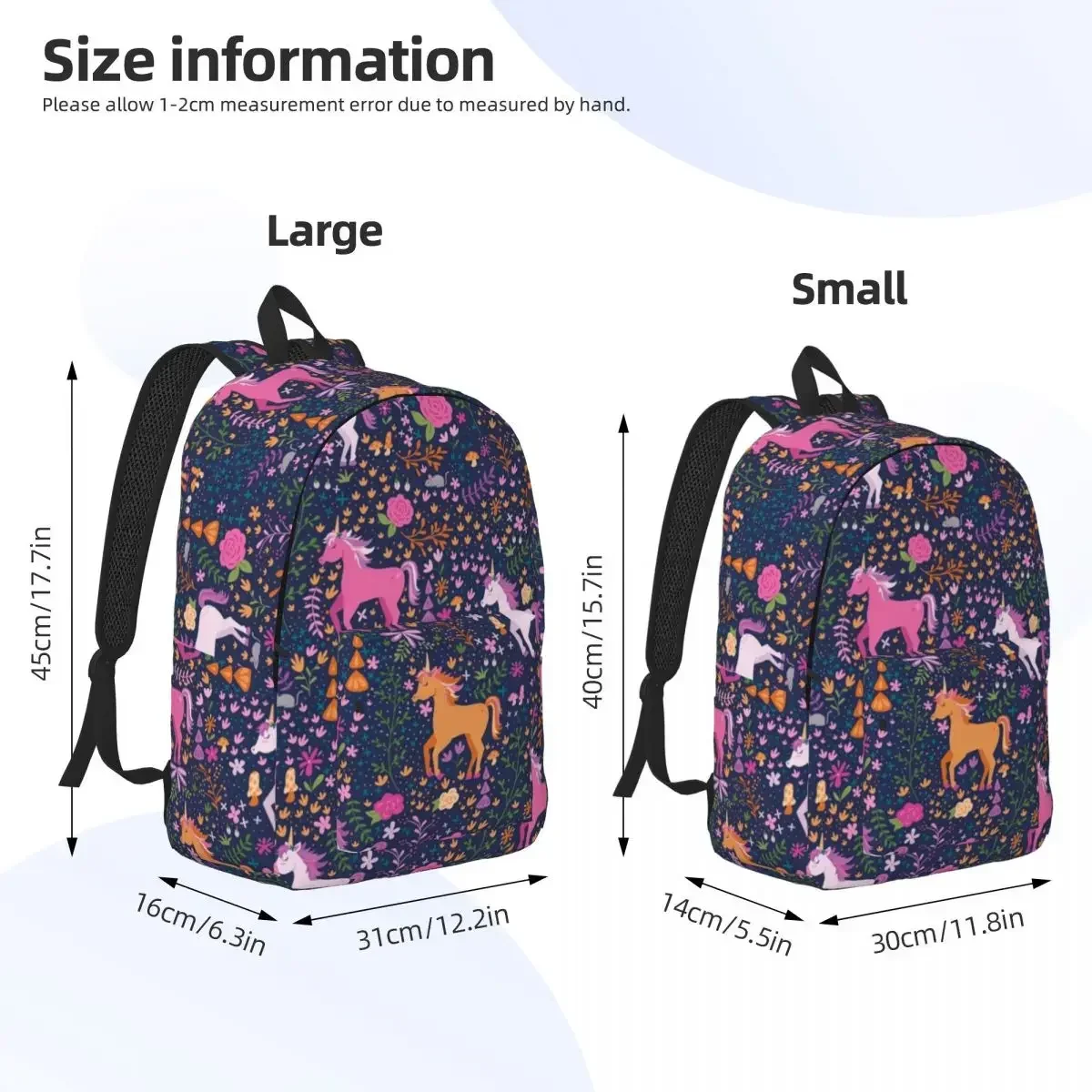 Unicorn In The Flower Garden Backpack for Boy Girl Kids Student School Bookbag Animal Canvas Daypack Preschool Kindergarten Bag