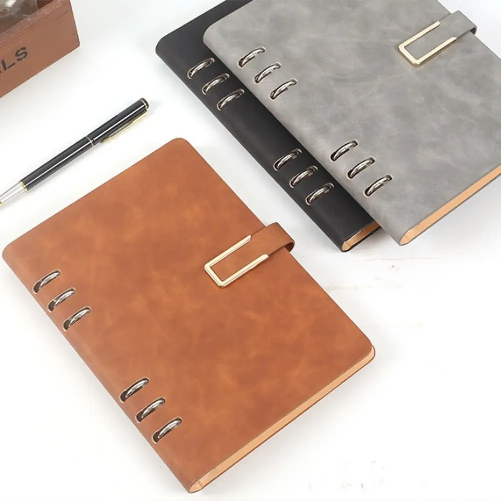 Durable Soft PU Leather A5 Notepad Thick Lined Pages Loose-leaf Notebook Refillable Buckle Ring Binder Journals Business Meeting