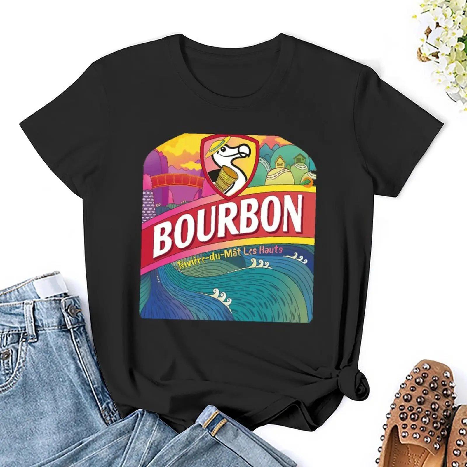 Bourbon Dodo Beer  Shower Curtain T-shirt Round Neck Sport T-shirts Funny Leisure Cool