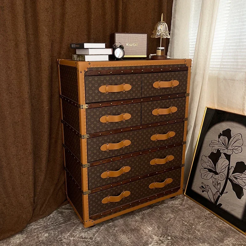 

Коричневый высокий шкаф с пятью ведрами в американском ретро-стиле для пресбиопии в гостиной, боковой шкаф для хранения на среднем крыльце