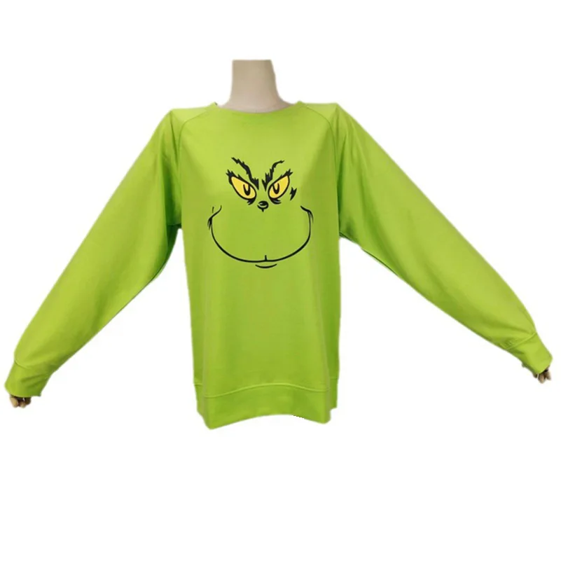 Christmas Green Haired Monster Round Neck Sweatshirt Long Sleeve Adult Sweater Tops Anime Cosplay Xmas Family Costume