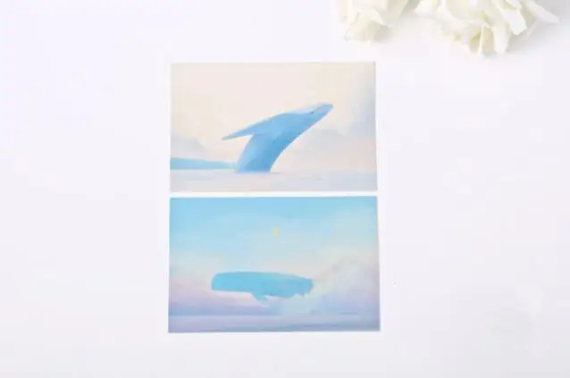 30Pcs Blue Whale themed card Creative Postcard Wish Greeting Card Fashion Gift For Message DIY Journal Scrapbook Decoration