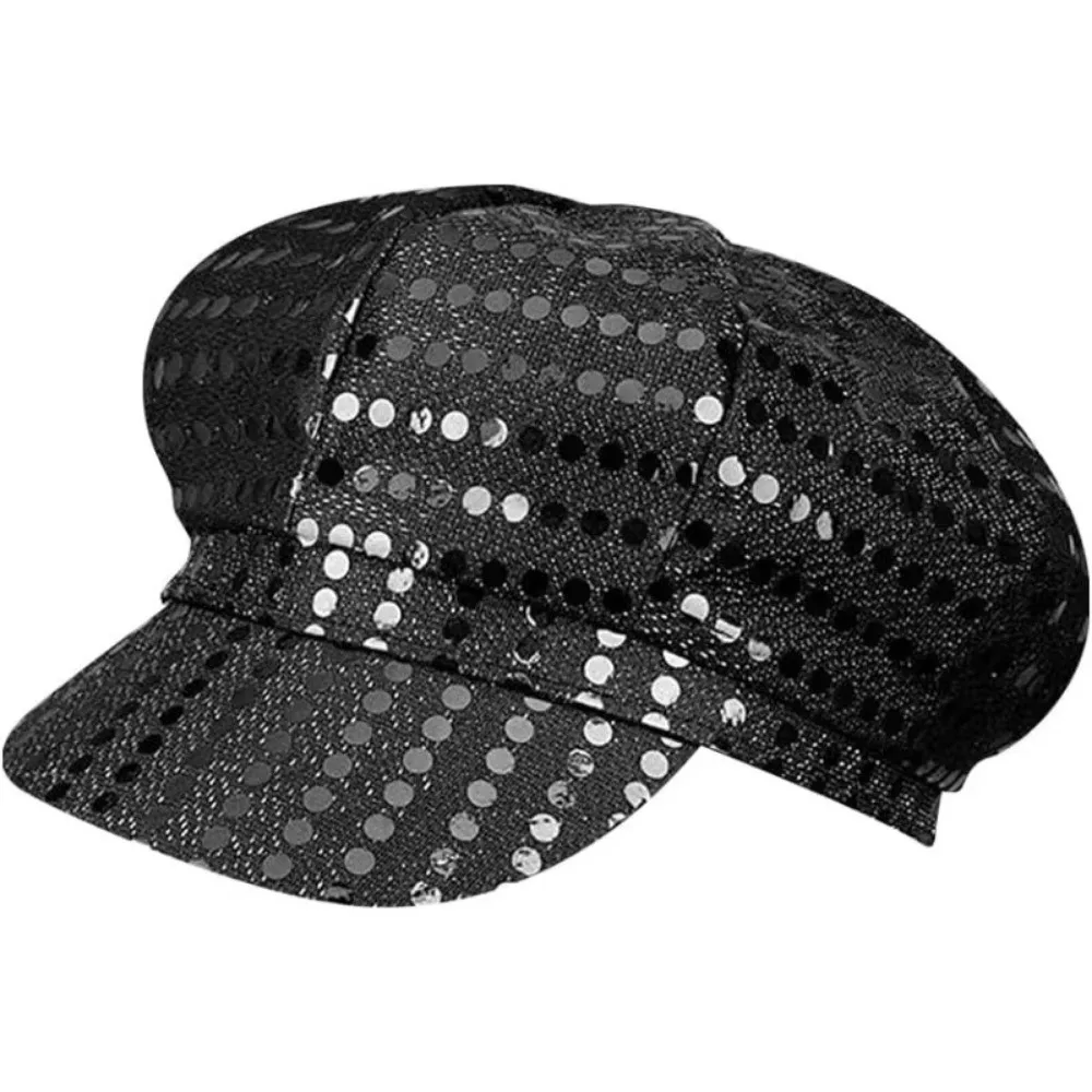 Retro Glitter Bling Costume Hat Sequin Dress Up Hat Beret Newsboy Cap Octagonal Cap Birthday Party