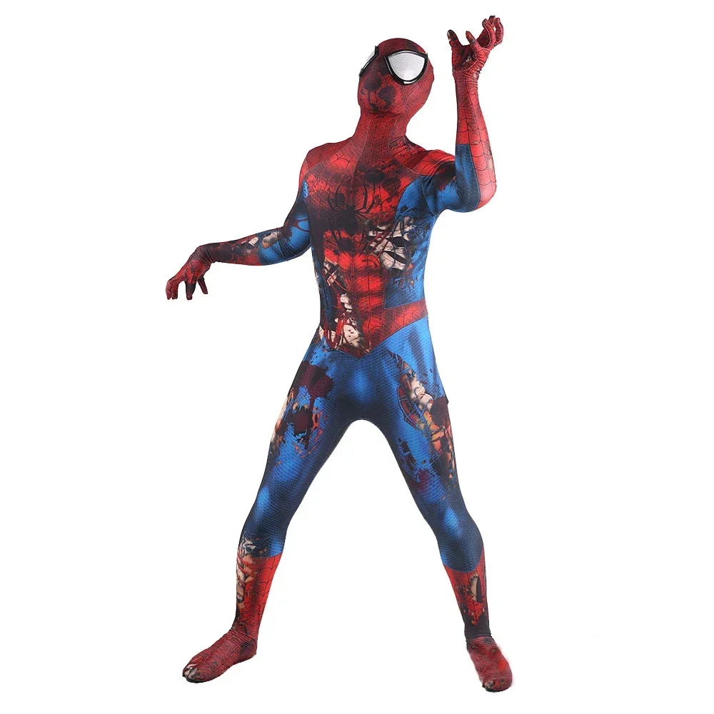 Increíble disfraz de superhéroe con estampado 3D de Spidey, mono de Zombie para adultos