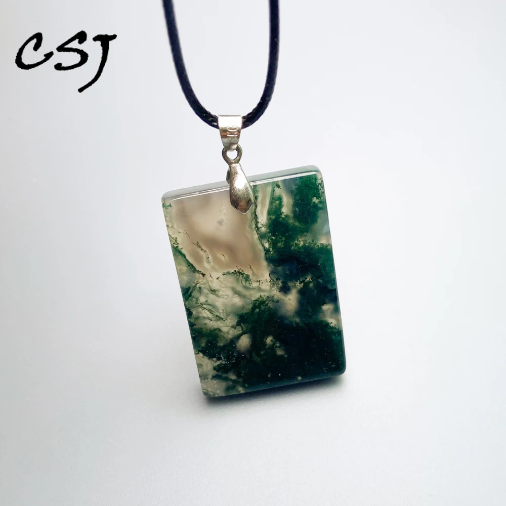 

Big Stone Moss Agate Pendant Natural Gemstone Square Necklace for Man Women Party Gift Fine Jewelry