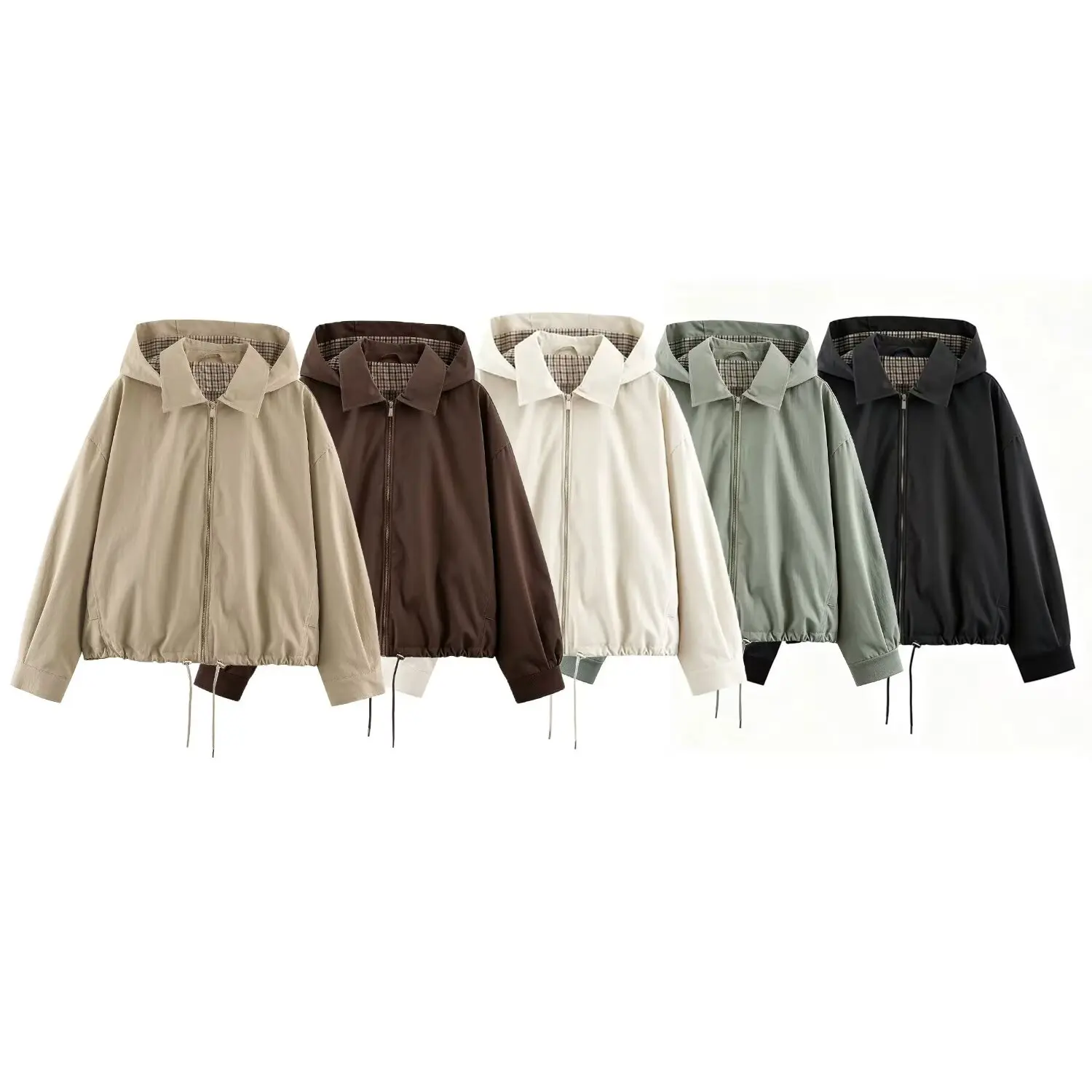 2026 New Spring Autumn Solid Lady Hooded Short Windbreaker Coat Loose Street Casual Women Daily Simple Jacket Top Outerwear