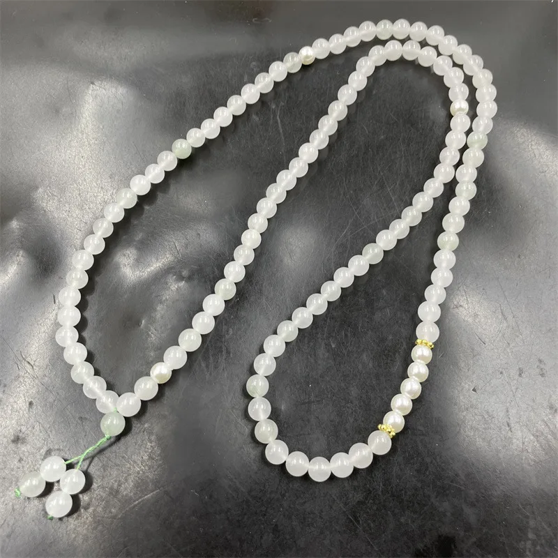 6mm White Background Qingtian Mountain Jade round Beads Necklace Sweater Chain Winding Bracelet