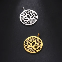 EUEAVAN 1pc Flower of Life Lotus Pendant Stainless Steel Charms Pendant for Necklace Men Yoga Buddhism Jewelry Making Supplies