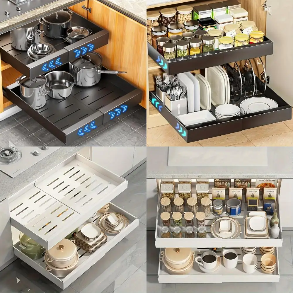 

Универсальный органайзер под раковину с выдвижным ящиком — металлический выдвижной шкаф для посуды, специй и многого другого — идеально подходит для кухни, ба