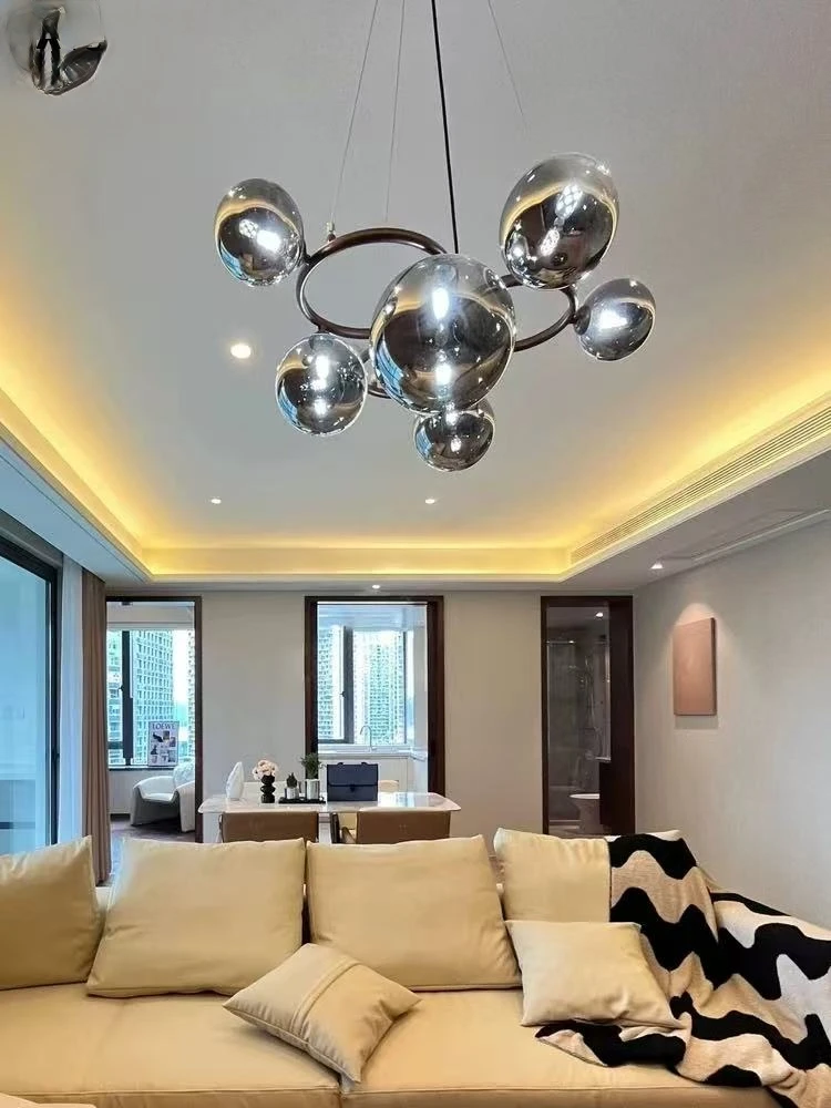 BOSSEN Lustre moderne personnalisable en verre, plafonnier à intensité variable, hauteur réglable pour escalier, hall d'hôtel