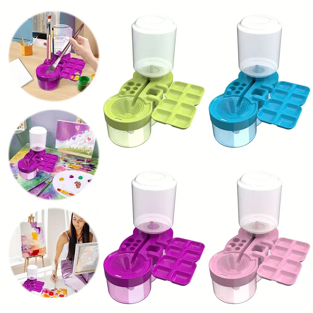 Water Cycle System Paint Brush Cleaner With Paint Palette, Paint Brush Rinse Cup Holder, Automatic Washing Tool, Art Supplies