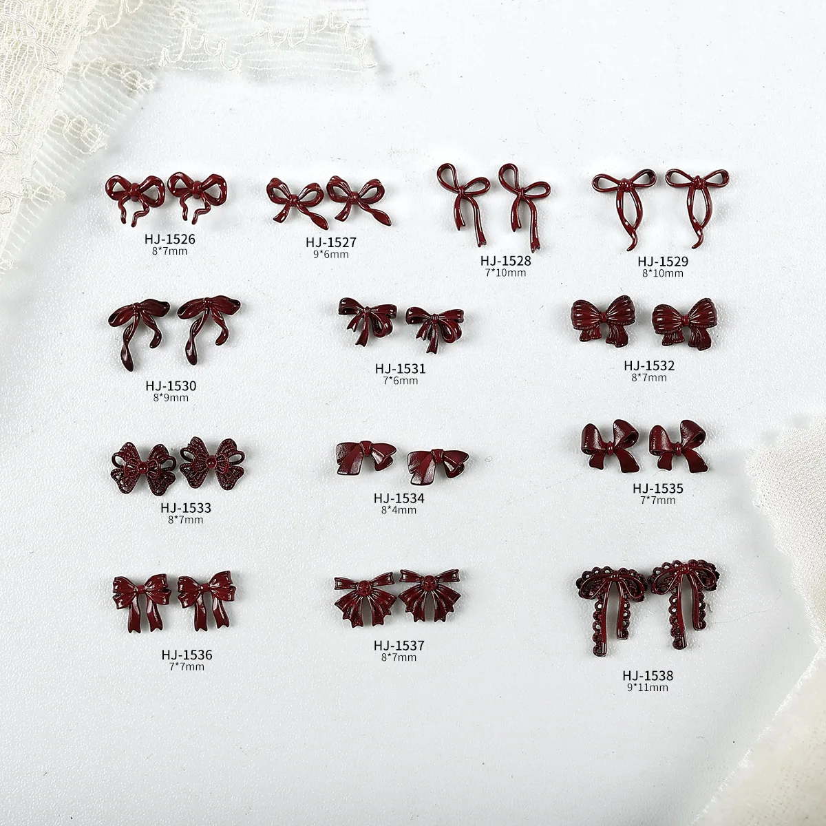 10 قطعة ثلاثية الأبعاد النبيذ الأحمر سبيكة Bowknots مسمار الفن زينة العصرية القوس الصغير الشريط الراين للعام الجديد مانيكير DIY بها بنفسك اكسسوارات