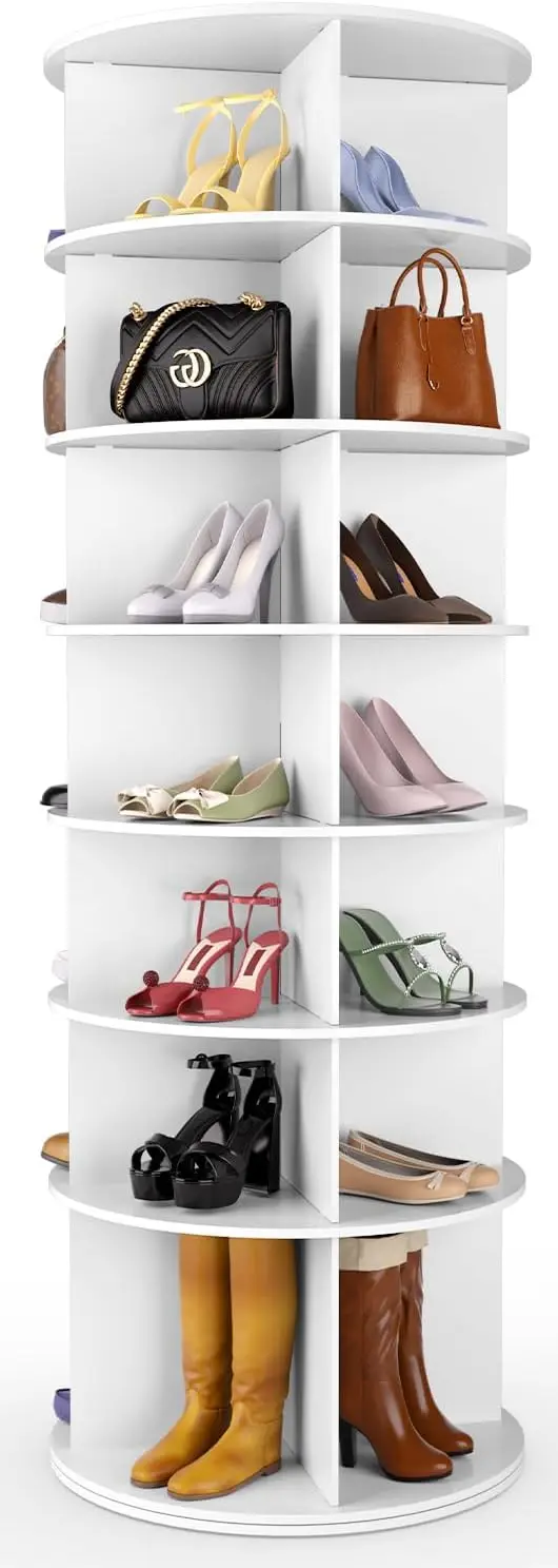 

7 Tier Rotating Shoe Ra Tower 67"" H With 8 Pcs Shoe Display Stands, Free Standing 360° Revolving Shoe Organizer, Spinning Shoe